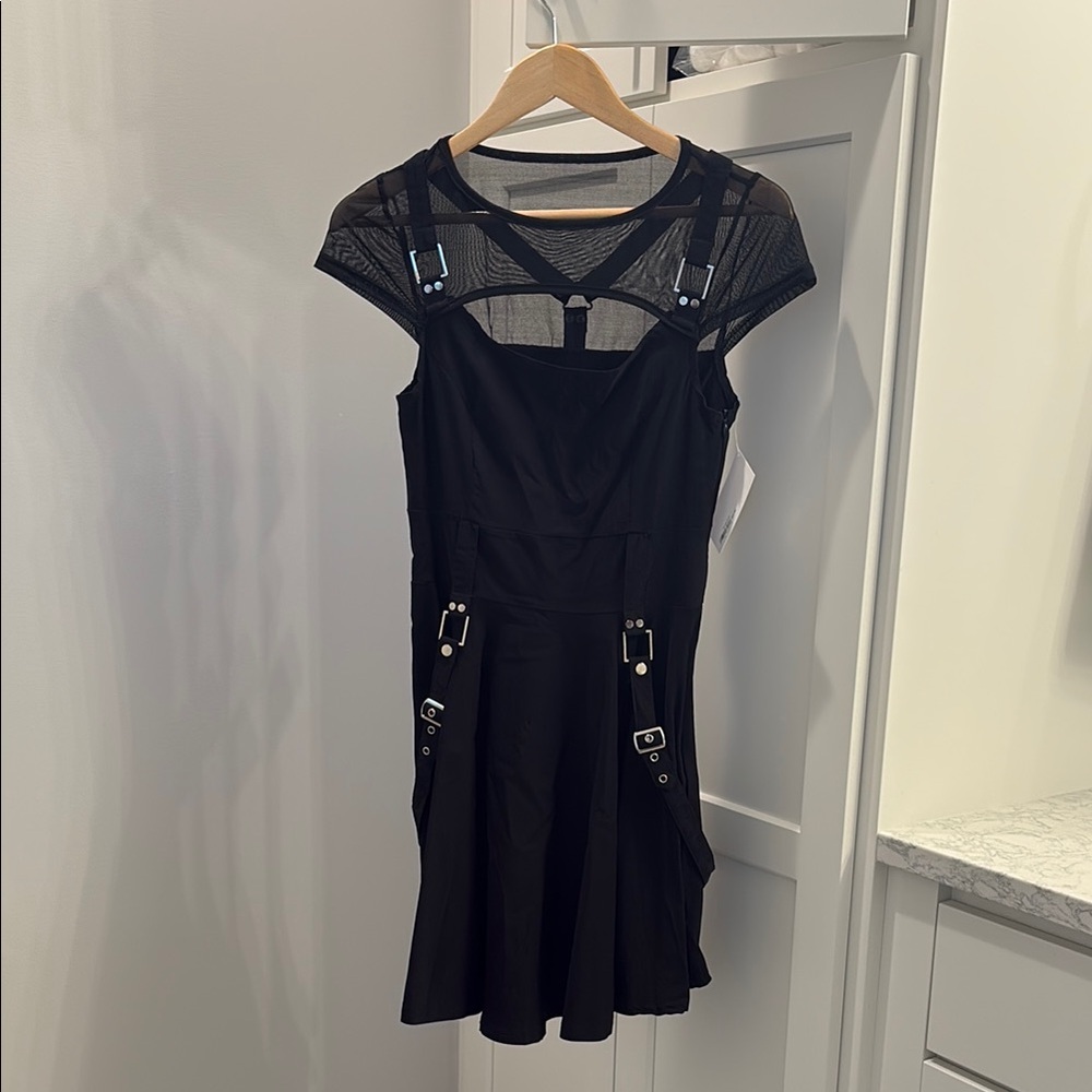 Goth Black Mesh Buckle Dress